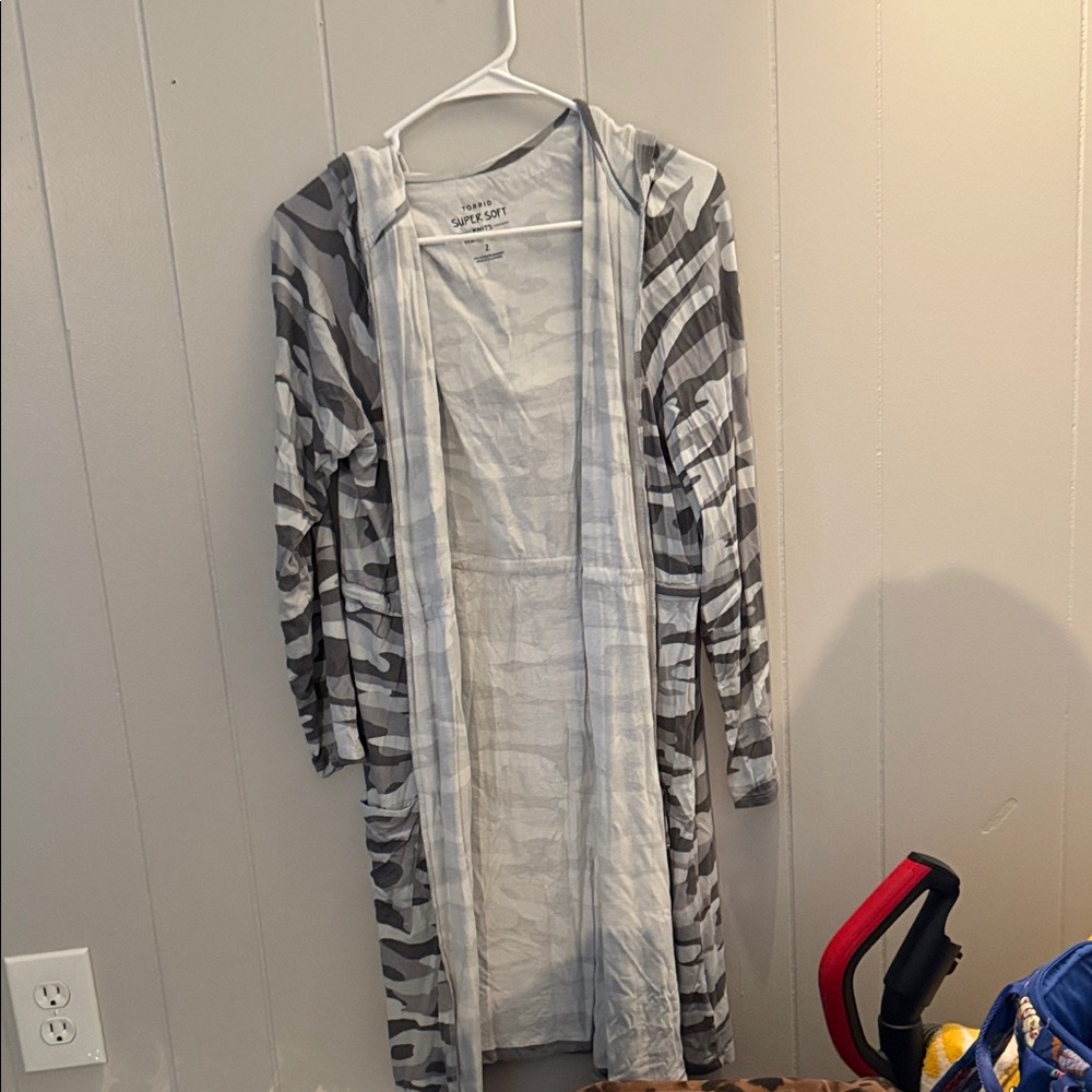 Gray and White Camo long cardigan